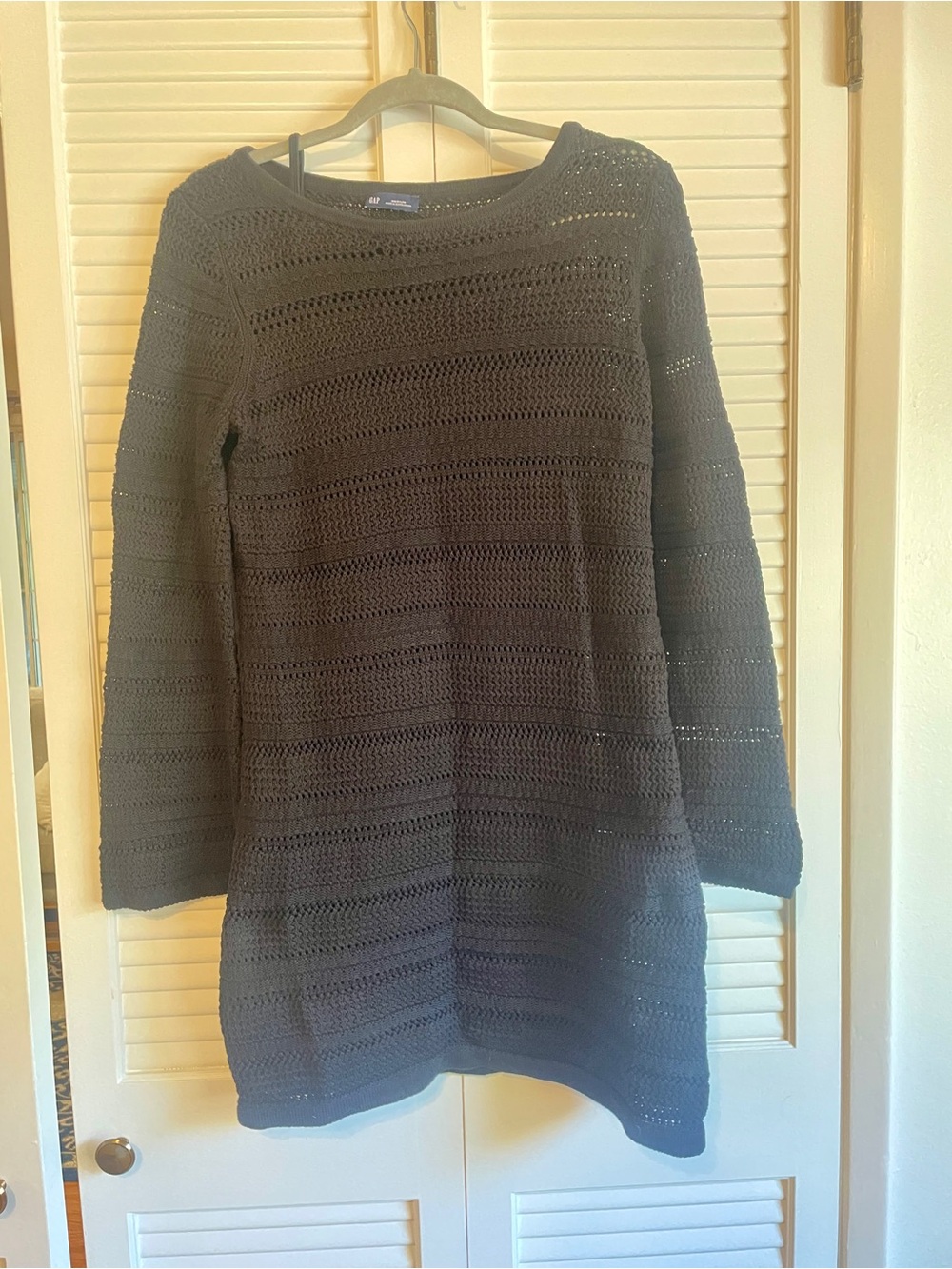 GAP 100# Cotton Black Open-Knit Crewneck Mini Dress Medium